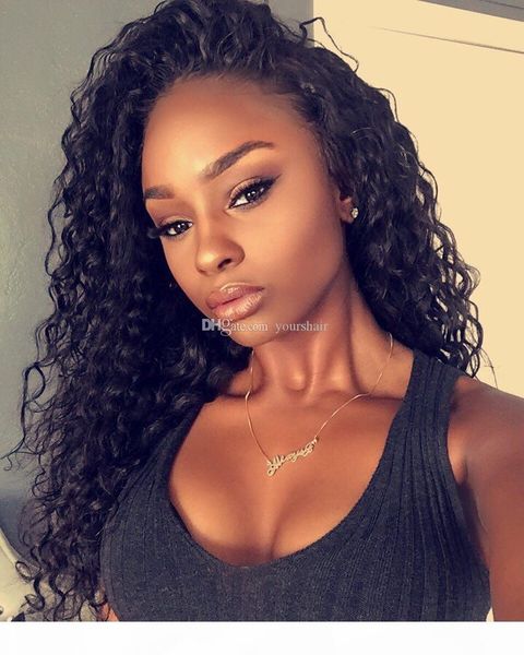 

deep wave brazilian peruvian indian unprocessed human hair 4 bundles with 13*4 lace frontal natural color non remy hair ing, Black;brown