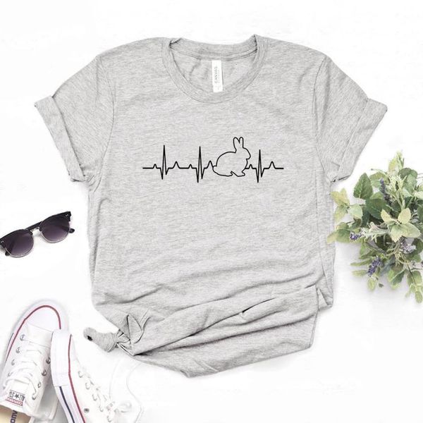 

bunny rabbit heartbeat print women tshirt cotton casual funny t shirt gift lady yong girl tee 6 color a-1129, White