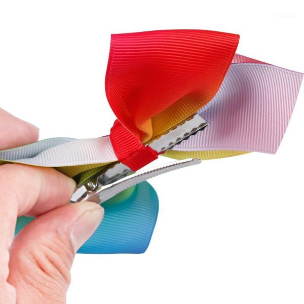 

48pcs/lot high-quality 5.6inch large rainbow christmas bows with card girl children hair accessories fashion hair clip1