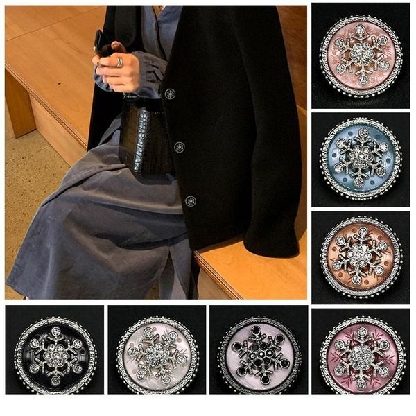 

6pcs 16mm 21mm vintage craft decorative buttons for women clothing rhinestones resin metal button coat sewing cover ne bbysme, Blike;white