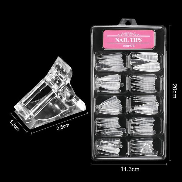 

1pc clear nail clips with 100pc almond false nail mold forms poly uv gel quick extension builder tips clip diy mani jlleii, Black