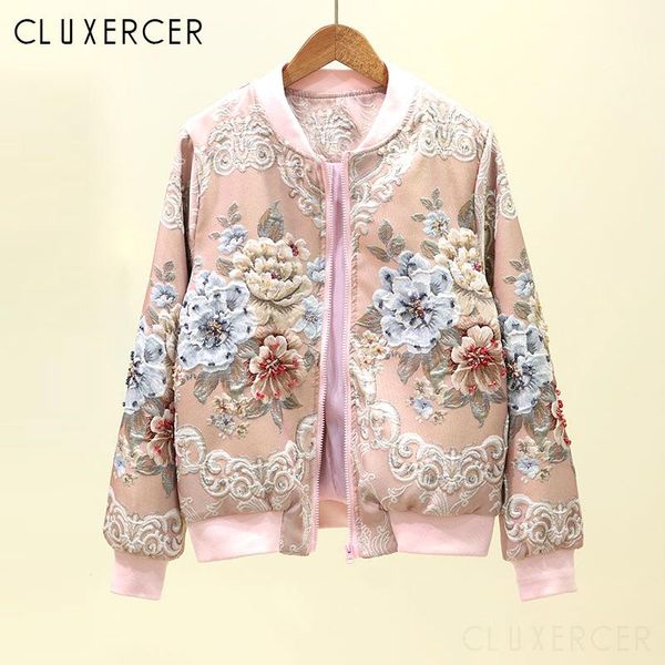 

vintage embroidery basic jacket coat women 2020 autumn winter jacquard bomber jacket female beaded baseball short jackets top, Black;brown