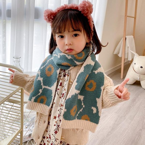 

scarves korean version of the graffiti knitted scarf boys and girls baby warm decoration double-sided children's neck, Blue;gray