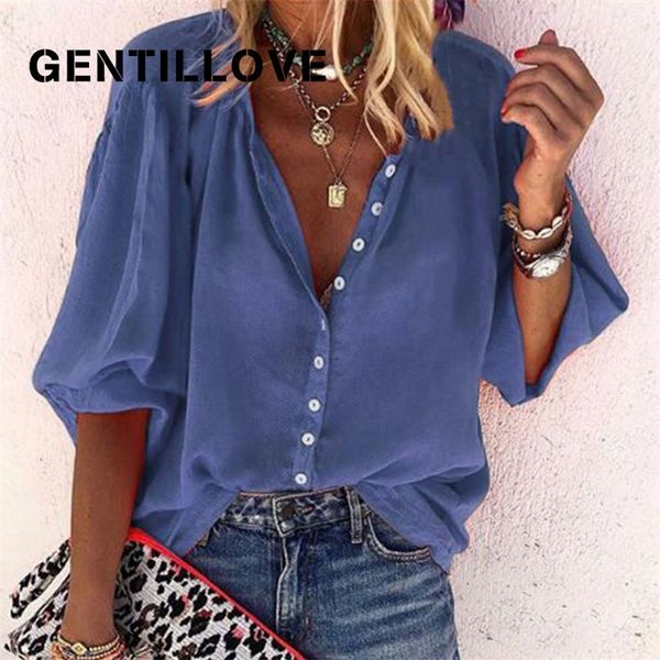 

casual solid plus size loose shirt vintage button tunic summer and blouses women's clothing blusas mujer de moda y200622, White