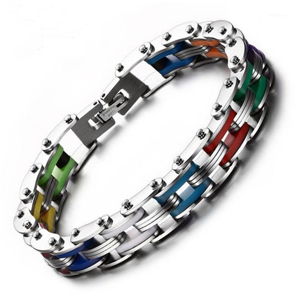 

charm bracelets silicone stainless steel bracelet men bangle rainbow color 316l clasp fashion for men1, Golden;silver