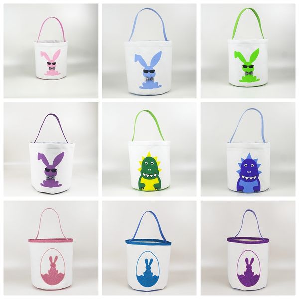 

funny rabbit printed easter bucket portable canvas cotton bunny easter handheld basket kids easter hunt egg candy storage bucket vtky2177