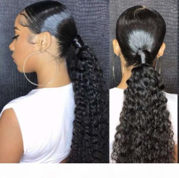 

middle part sleek low malaysian deep curly hair beauty forever ponytail draw string clip in human hair extension 140g, Black