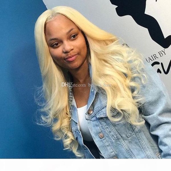 

pure color blonde 613 human hair glueless full lace wig with baby hair with body wave lace front wig for woman bleached knot, Black;brown