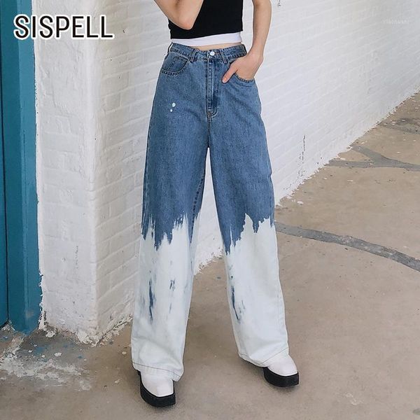 

sispell hit color denim pants for female high waist loose casual women's straight wide-leg pants fashion autumn tide 20201, Blue
