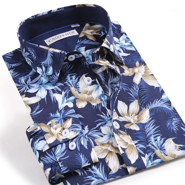 

100% cotton floral leisure men shirts long sleeve slim fit square collar casual print fashion soft male holidays shirts1, White;black