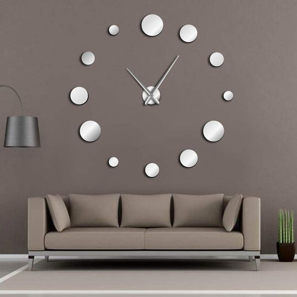 Rotondo Reloj De Pared Orologio Specchio Acrilico Home Decor Design semplice fai da te Orologio da parete gigante senza cornice Orologi moderni Adesivo 3d LJ200827