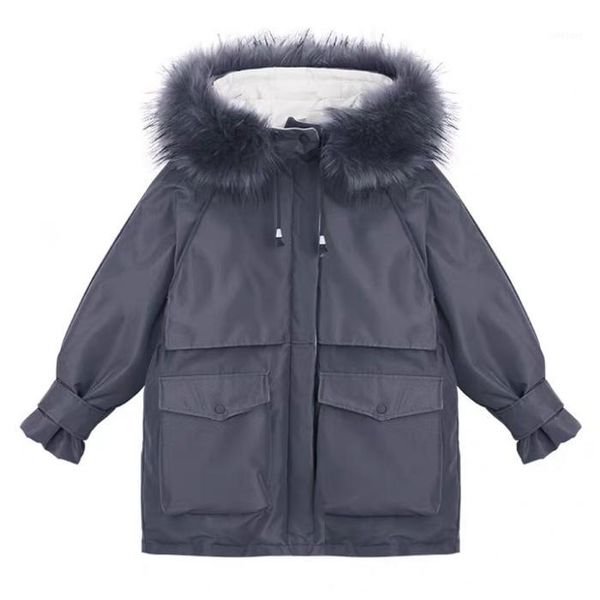 

new network figure heavy hair led fixtures cotton-padded jacket female han edition loose bf thickening overcome winter jacket co1, Black