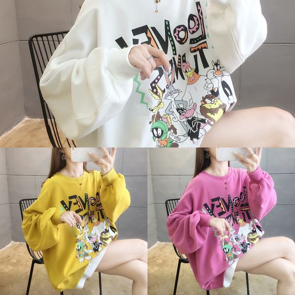 

iv7tv autumn 2020 loose long sleeve fake sweater women cartoon printed two printe autumn 2020 loose long sleeve sweater women cartoon, Black
