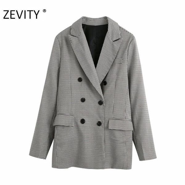 

women's suits & blazers zevity women vintage double breasted plaid print blazer coat office ladies pockets causal stylish outwear ct58, White;black