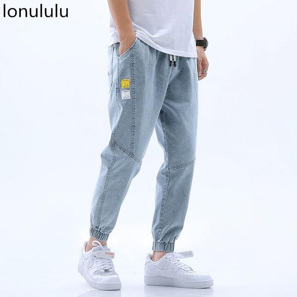 

2021 summer jeans men's loose trend korean straight tube thin legged overalls fashion brand elastic waist harun pants, Blue