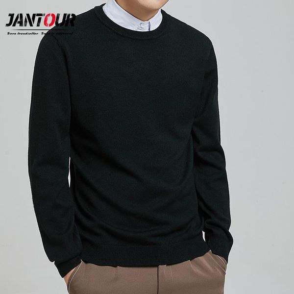 

men's sweaters jantour 2021 brand autumn sweater pure color o-collar knitting for male long-sleeved big size l-5xl, White;black