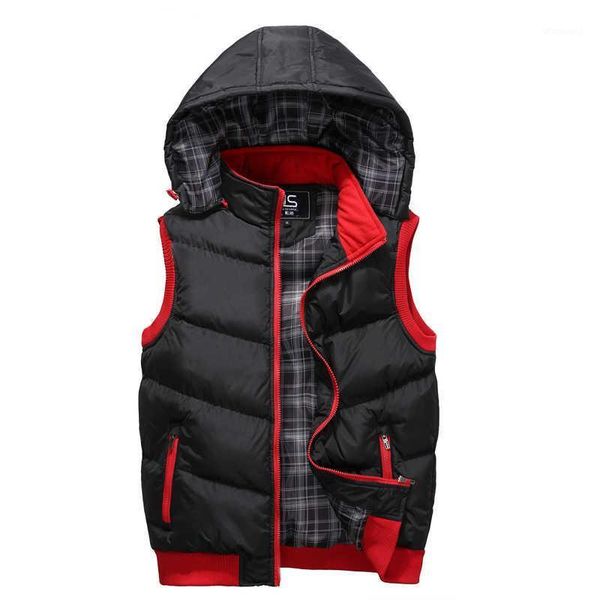 

tide woodvoice winter hooded vest men hat detachable warm sleeveless jackets mens quality casual male vest coat homme plus size1, Black;white