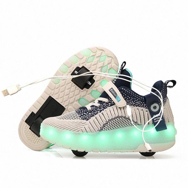 

2020 new usb charge led colorful children kids fashion sneakers with two wheels roller skate shoes boys girls shoes #bm5t