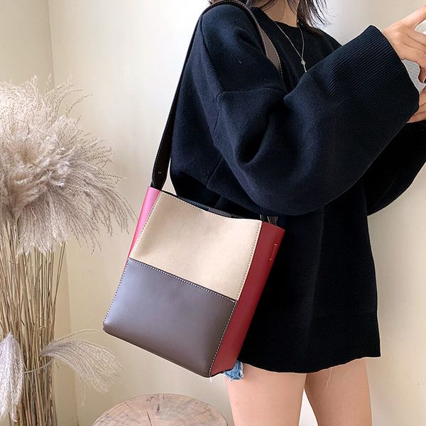 

2020 fashion ladies bucket bag messenger bag retro shoulder simple messenger handbag