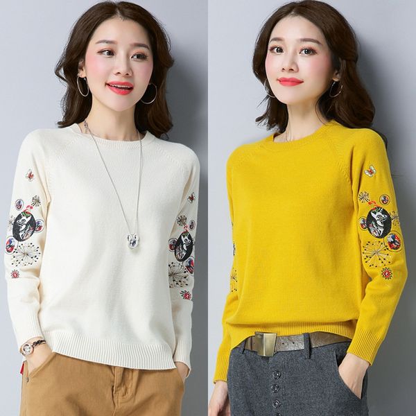 

short knitwear embroidered pullover women's versatile korean embroidery pullover sweater women's autumn winter 2020 new loose unde, White;black