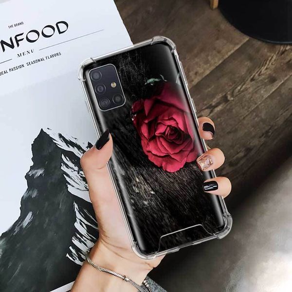

43fgcase roses art red for samsung galaxy a51 a71 m51 m31 m21 a41 a42 5g a31 a21s a11 airbag anti mobile phone fall cover shell
