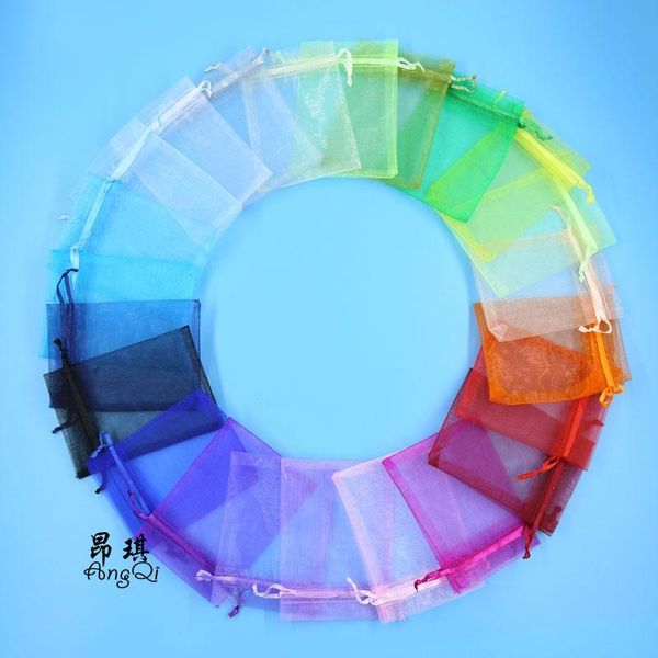 

100pcs 7x9 9x12 10x15 13x18cm drawstring organza bags jewelry packaging bags wedding party gift bag christmas birthday gift bag, Pink;blue