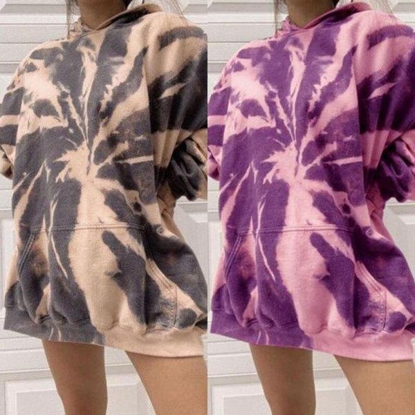 

plus size women's hoodie full sleeve women tie-dye hooded sweatshirt loose fashion long sleeve female autumn winter pullovers1, Black