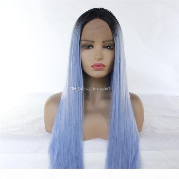 

new arrival popular light blue ombre color long hair straight wigs heat resistant fiber wigs 12"-26" for choice, Black