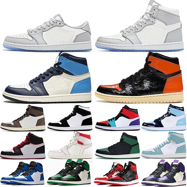 

shoes jumpman 1 royal toe basketball pine green court purple 1s obsidian tie dye smoke grey unc mens womens sports sneakers, Black