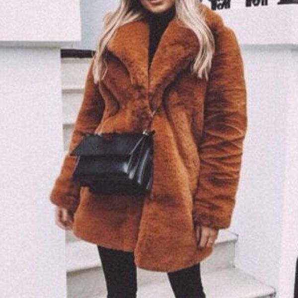 

тедди пальто зимний повседневная сплошные женщины с длинным рукавом флис короткая куртка повернуть воротник кашемири куртка повседневная дев, Black;brown