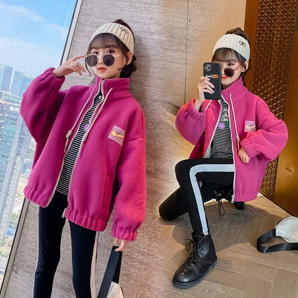 

coat autumn girls' and winter 2020 korean new fce middle school warm children's thickened cardigan, Black