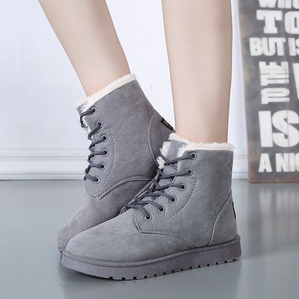

2021 new women flat snow winter warm shoes ladies ankle boots lace up fur plush suede comfort fashion plus size footwear bx9t, Black
