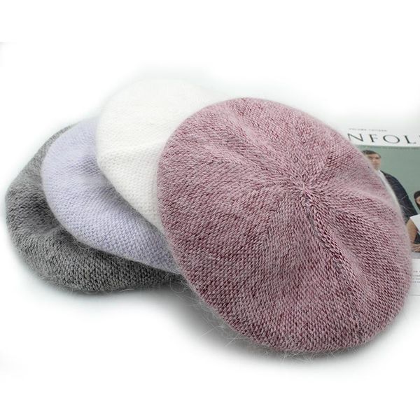 

berets [onidfurow] fashion women angora solid color beret female bonnet caps winter all matched warm walking hat with stars, Blue;gray