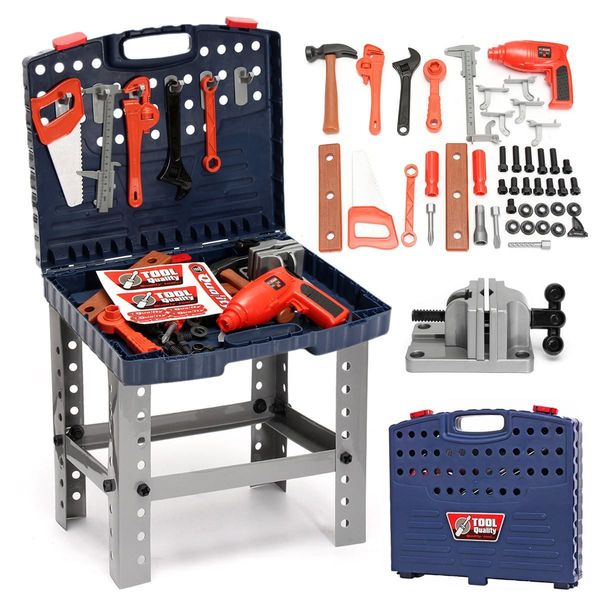 

69pcs children's tool box foldable work bench with simulation repair tools set kids baby role play toy mutifunctional hand tool lj20100