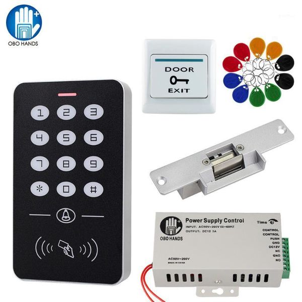 

fingerprint access control door system kit rfid keypad + power supply electric magnetic lock bolt strike locks 10pcs keys1