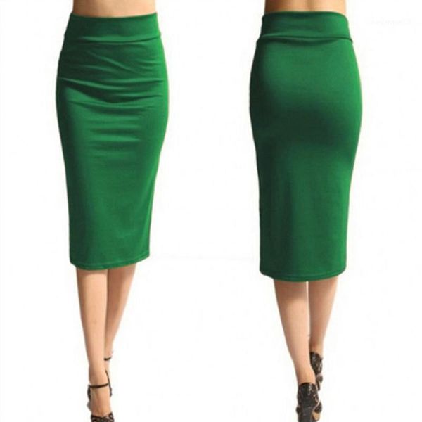 

skirts women pencil skirt ladies office stretch bodycon midi female high waist mid-calf jersey puls size xl1, Black