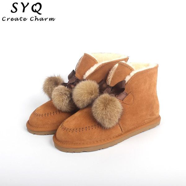 

2020 australia winter quality warm women boots fashion kailin furball ankle boots flat heels shoes woman female socks, Black