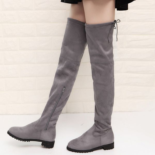 

fashion boots for women faux suede over the knee boots comfortable thigh high lace-up woman winter shoes high quality, Black
