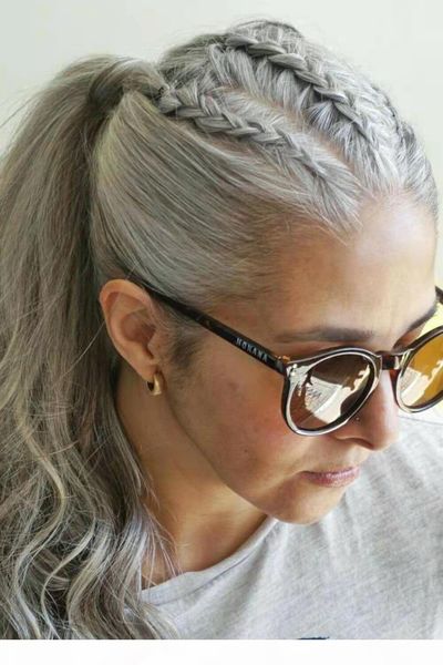 

grade 10a brazilian virgin woman gray hair ponytail afro silver grey human hair ponytails hairpiece 1pc comb in hair extensions 100g or 120g, Black