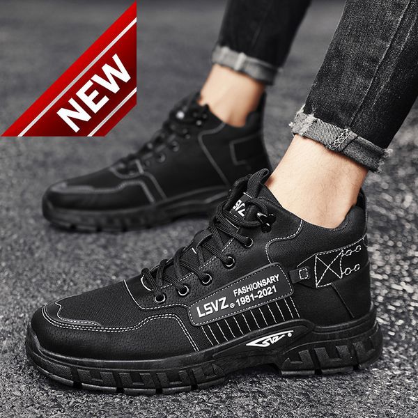 

2021 high men's trend casual autumn and winter new thick soled increased leather work clothes boots fashion shoes, Black