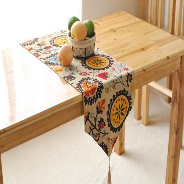 Vendite calde Runner da tavolo in lino di cotone girasole stampato copritavolo da cucina decorazione di nozze per feste tessili per la casa