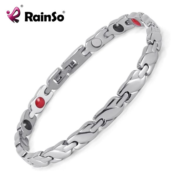 

rainso new jewelry women's 4 health care elements (magnetic,fir,germanium,negative ions) 316l stainless steel bracelet osb-1550 y200107, Golden;silver