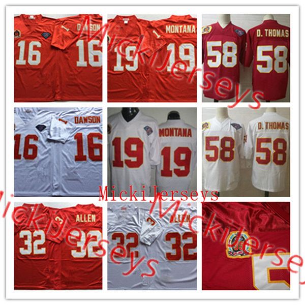 

mens ncaa #58 derrick thomas vintage football jersey stitched red white #16 len dawson #19 joe montana #32 marcus allen jersey s-3xl, Black