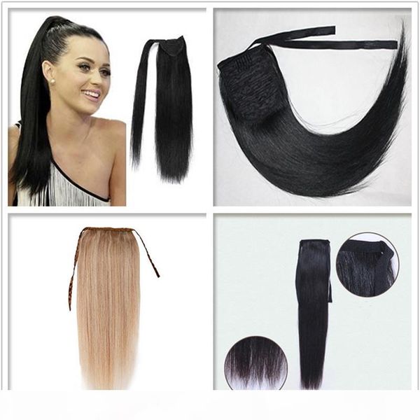 

16"-26" 100% natural brazilian remy human hair ponytail ells clips in on human hair extension straight hair 60g-140g, Black