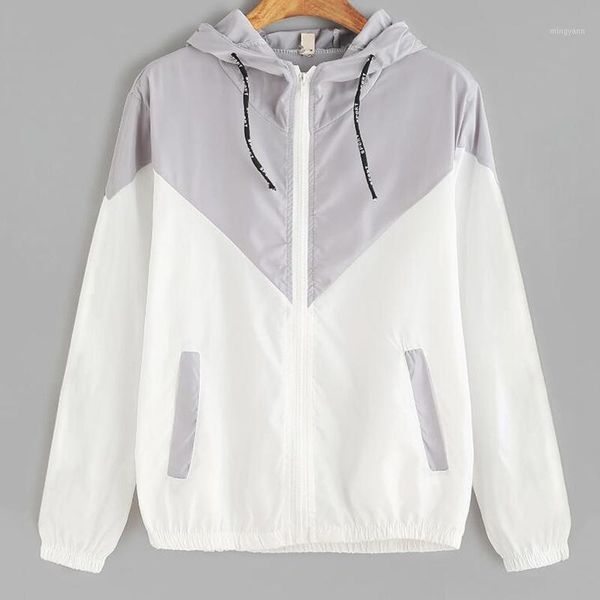 

women hooded basic jackets autumn hooded jacket female zipper pockets two tone windbreaker jacket casual long sleeves coats1, Black;brown