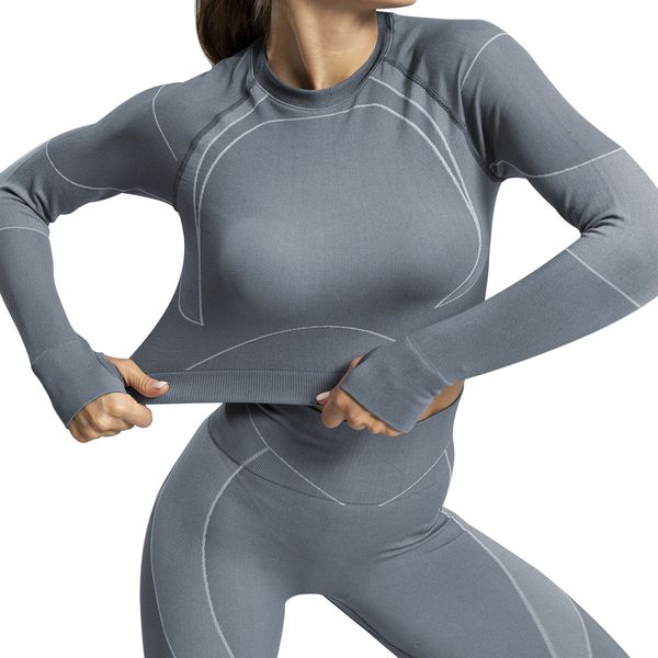 

yoga outfits 2 piece set women seamless gym clothing sport tracksuit long sleeve crop pants training sports suit, White;red