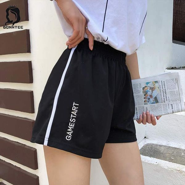 

shorts sweet school students elastic waist letter embroidery loose striped women short korean style womens summer fashion, White;black