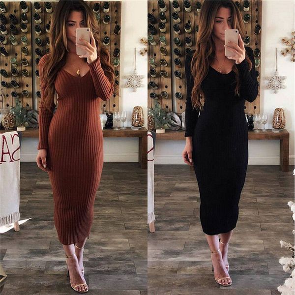 

hirigin 2019 new fashion women's winter warm knitted sweater tight long collar v long skirt pencil evening dress summer dress, White;black