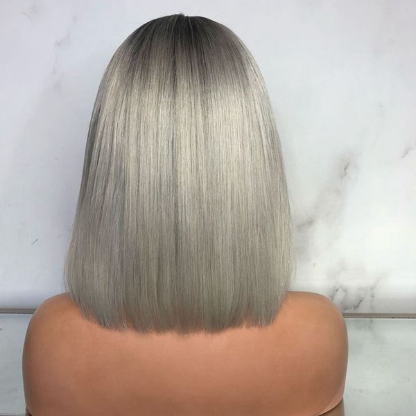 

2021 new selling wig chemical fiber front lace head set european and american gray graded wave short hair, Black