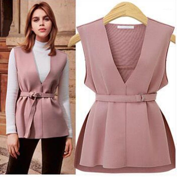 

large-size solid color vest autumn sleeveless lace-up loose women's v-neck outdoor vest woolen fashion clothing 2020 new1, Black;white
